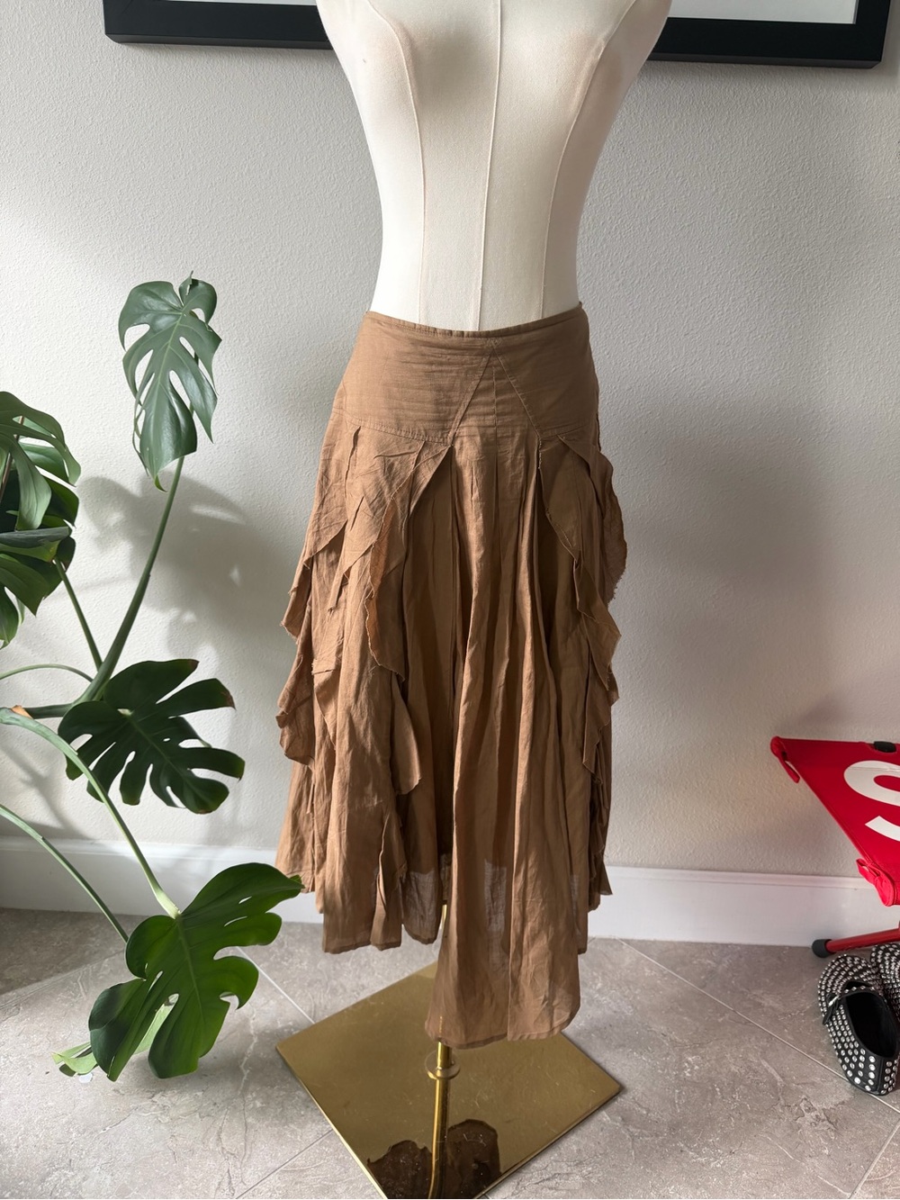 Y2K VTG Mix Nouveau Asymmetrical Ruffle Fairy Midi Skirt Sz Medium